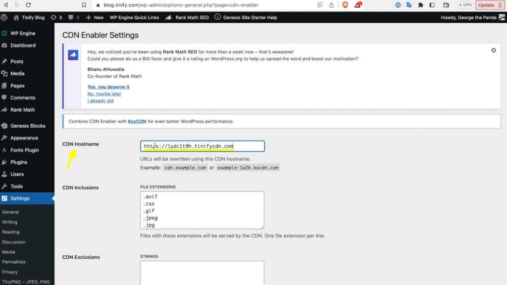 Screenshot - Copy your CDN Hostname to your WordPress