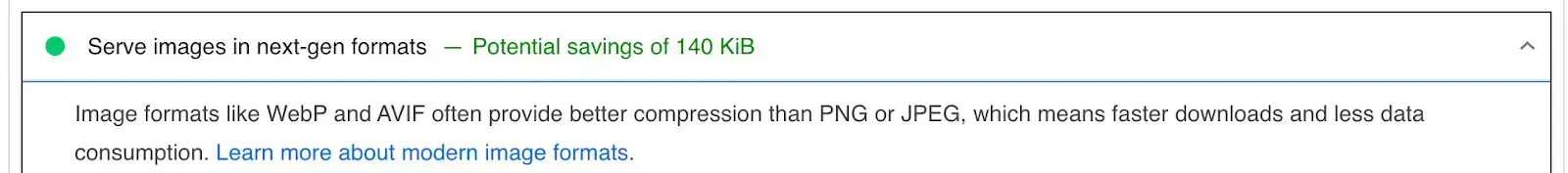 Pagespeed insights preference of next-gen images