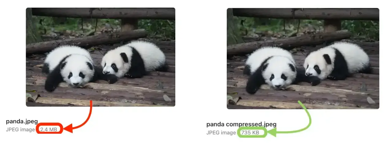 JPEG without and with compression