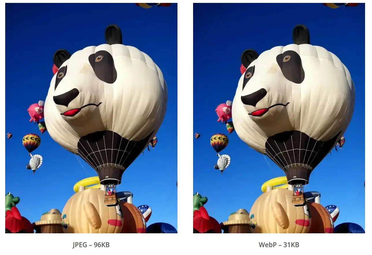 JPEG and WebP size comparison