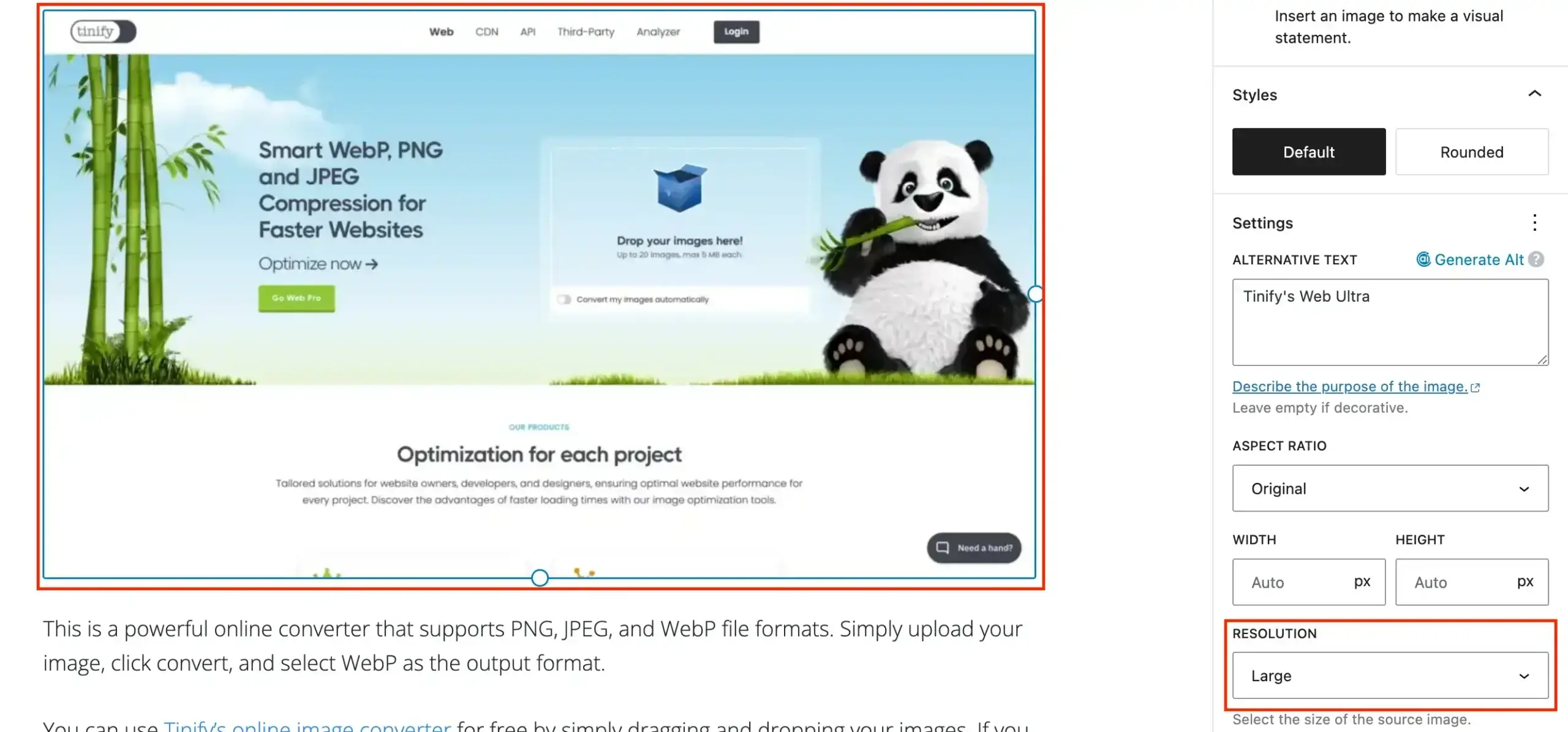 Wordpress automatically changes resolution size