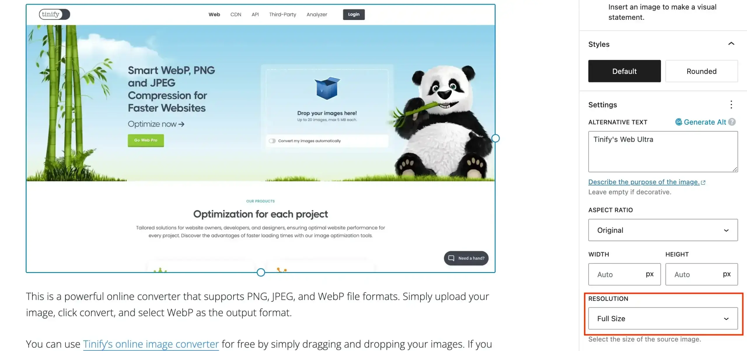 Wordpress enforce full size resolution