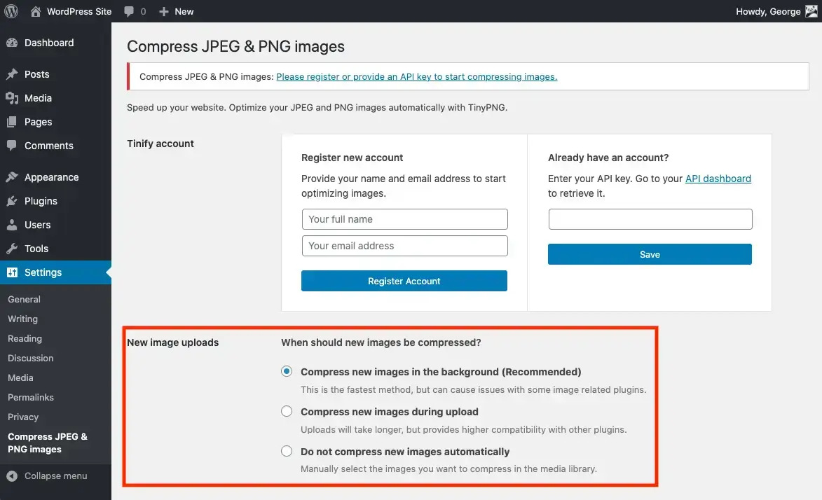 Tinify wordpress plugin new upload optimization
