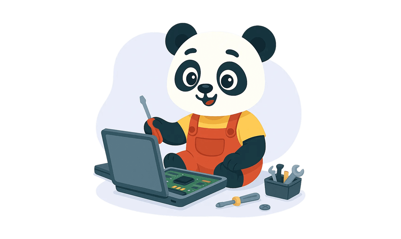 Illustration of George the Panda with a tool kit.