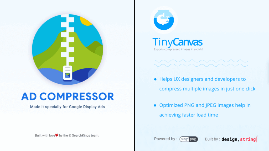 Community-built Tinify plugins for Figma, AD Compressor and TinyCanvas.