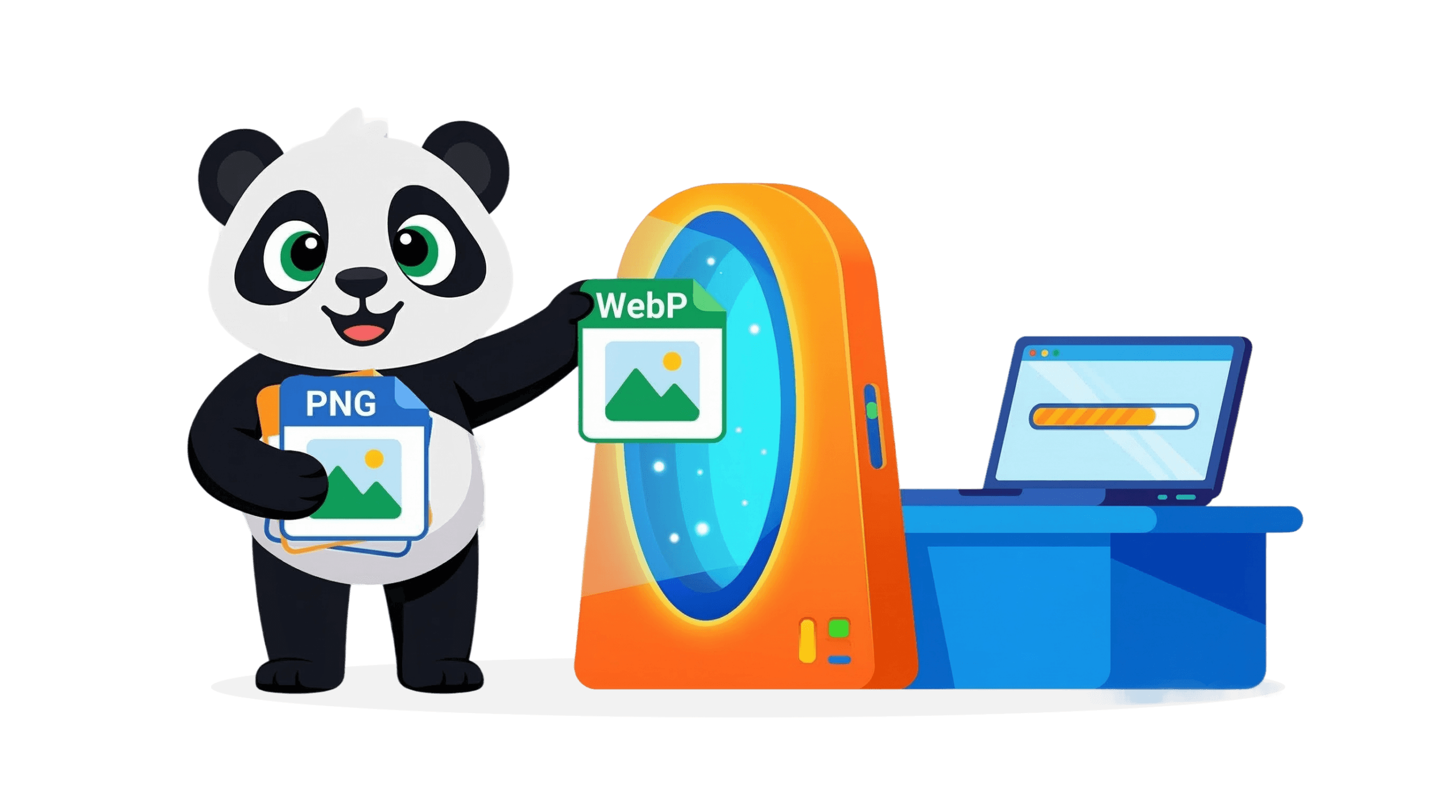 George the Panda converts PNG to WebP in just one click using the Tinify image compressor.