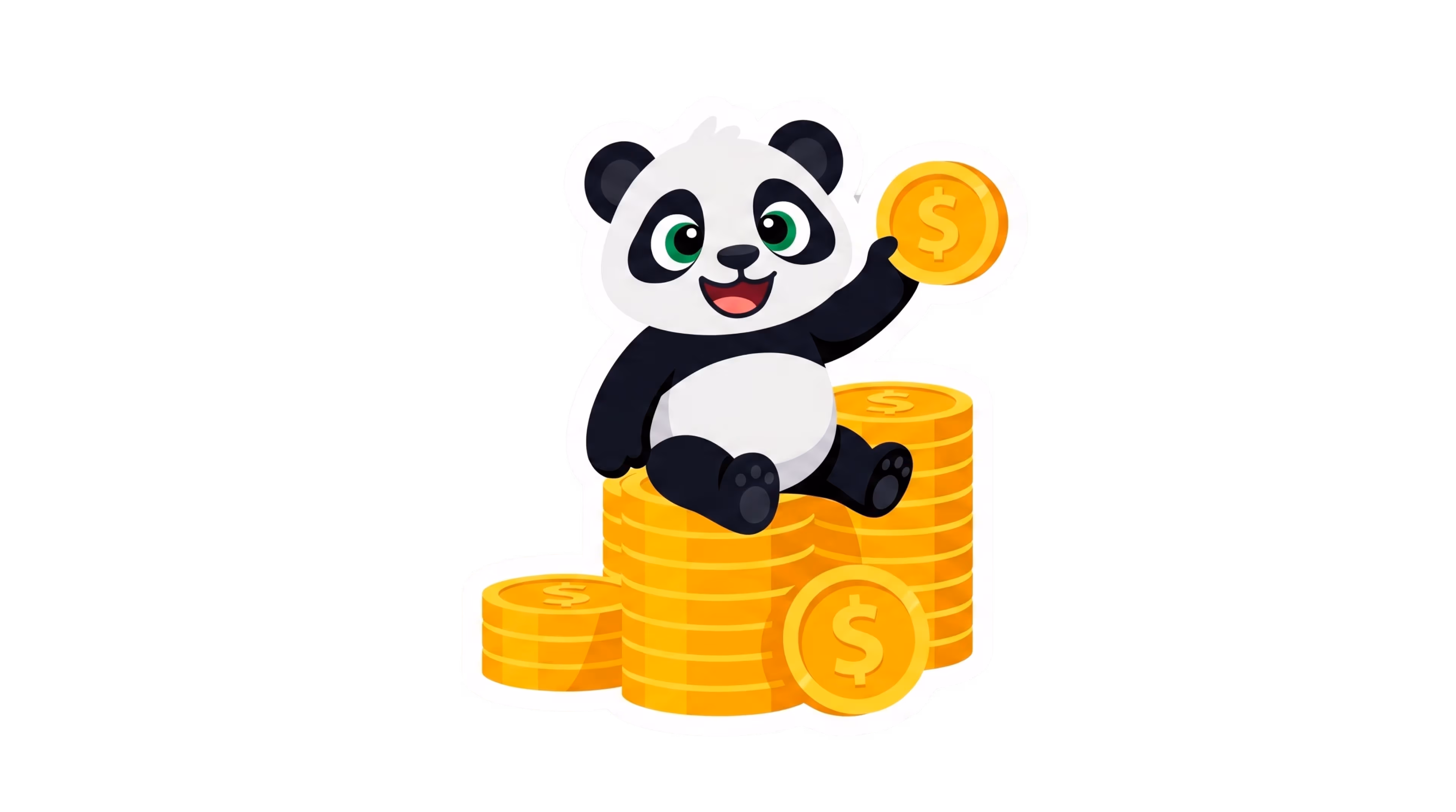 George the Panda holding a stack of coins next to an API button, representing flexible pricing options for the Tinify image compression API.