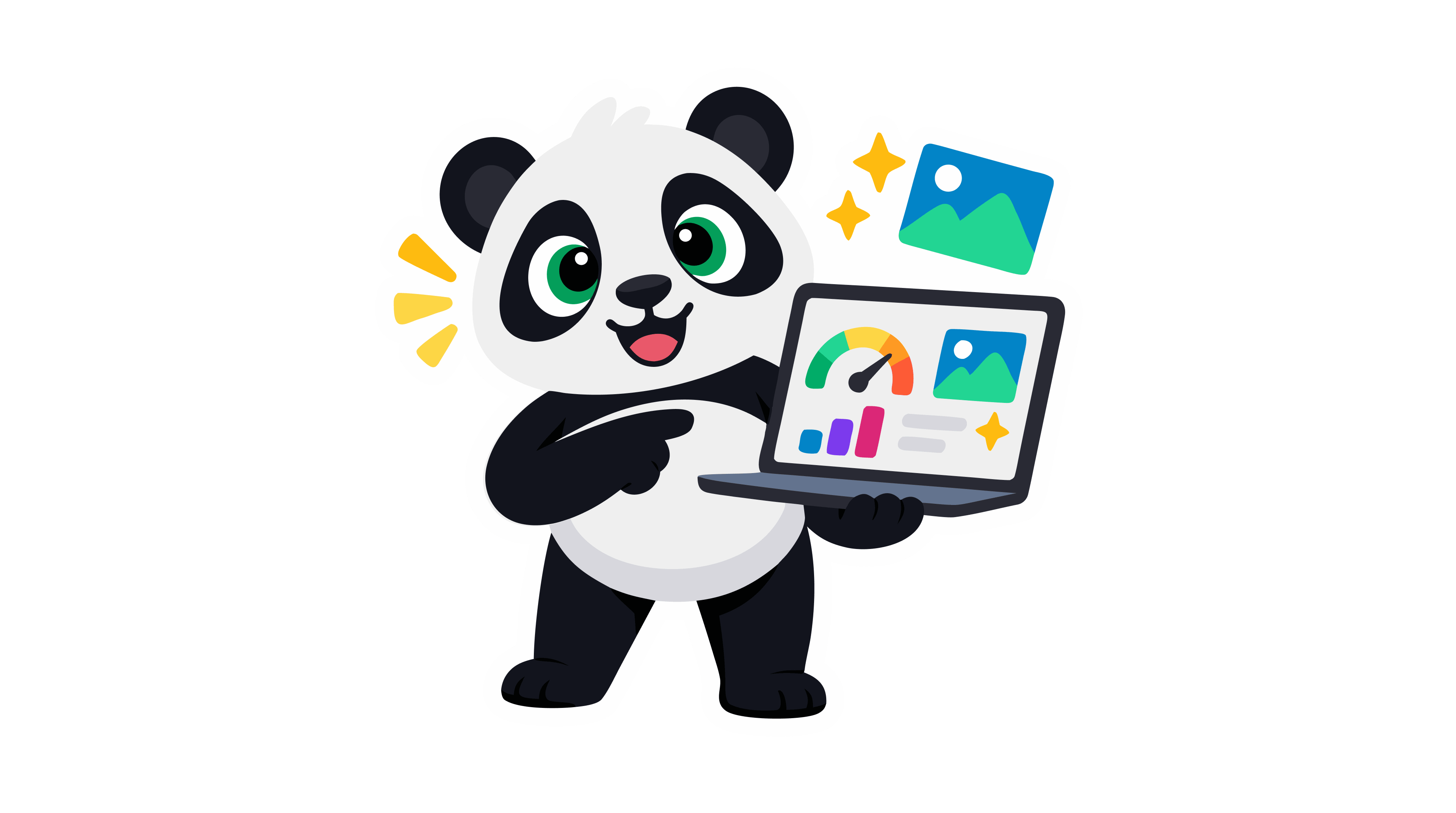 George the Panda showcasing Tinify tools for entrepreneurs and small businesses.